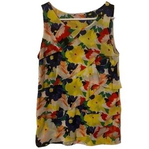 CHAUS Multi-Color Floral Sleeveless tiered Top size medium